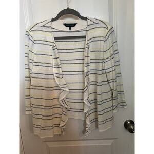 Ming Wang Women's Ruffle Yellow Stripes 3/4 sleeves Open PXL Cardigan Jacket